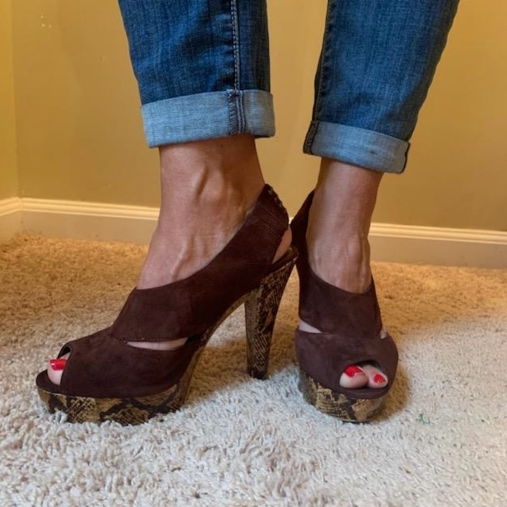 Brown Suede Women's Platform Heels
